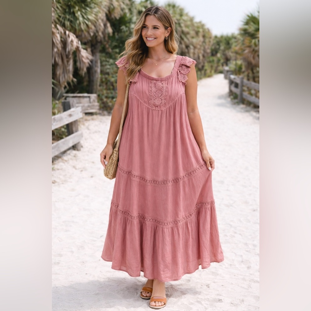J for Justify Rose Boho Maxi Dress with Lace Details Size: XL